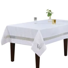 Poliestrowy Biały Obrus 140x350 Wstawka Gipiurowa