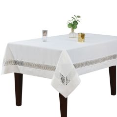 Poliestrowy Kremowy Obrus 70x150 Wstawka Gipiurowa