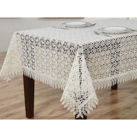 Obrus Pełna Gipiura 140 x 300 Krem Wzór Ażurowy
