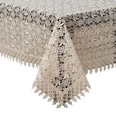 Obrus Pełna Gipiura 140 x 300 Złoty Wzór Ażurowy