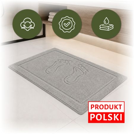 Dywanik Łazienkowy Szary Stopka Bawełna 100% Solidny 50x70 650g 95° HORECA