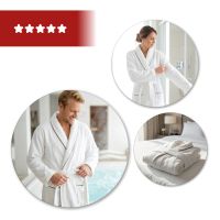 Biały szlafrok do hotelu i SPA z szarą lamówką