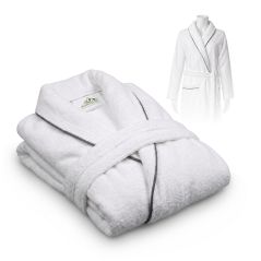 Biały szlafrok hotelowy S/M z szarą lamówką