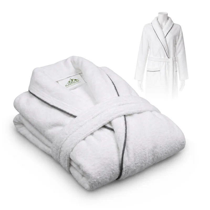 Szlafrok Hotelowy SPA Biały S/M Ciepły Szara Lamówka HORECA OEKO-TEX 100 Szlafrok Hotelowy SPA Biały S/M Ciepły Szara Lamówka HORECA OEKO-TEX 100