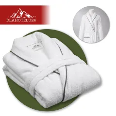 Szlafrok Hotelowy SPA Biały L/XL Ciepły Szara Lamówka HORECA OEKO-TEX 100