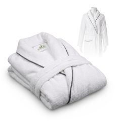 Biały szlafrok hotelowy L/XL z szarą lamówką