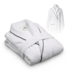 Biały szlafrok hotelowy L/XL z szarą lamówką