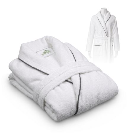 Biały szlafrok hotelowy L/XL z szarą lamówką