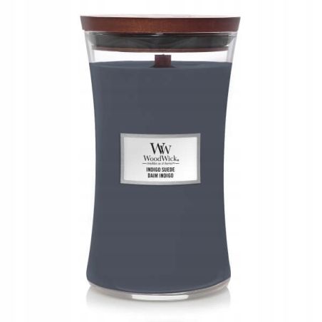 ŚWIECA WOOD WICK DUŻA INDIGO SUEDE