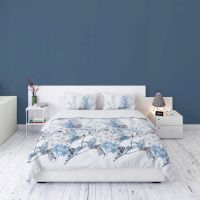 Pościel flanelowa 160X200 niebieska kwiaty 4524A