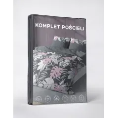 Komplet pościeli 160X200 satyna z mikrowłókna szara liście 4613A