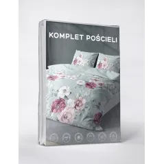 Komplet pościeli 220X200 satyna z mikrowłókna mięta kwiaty 4614B