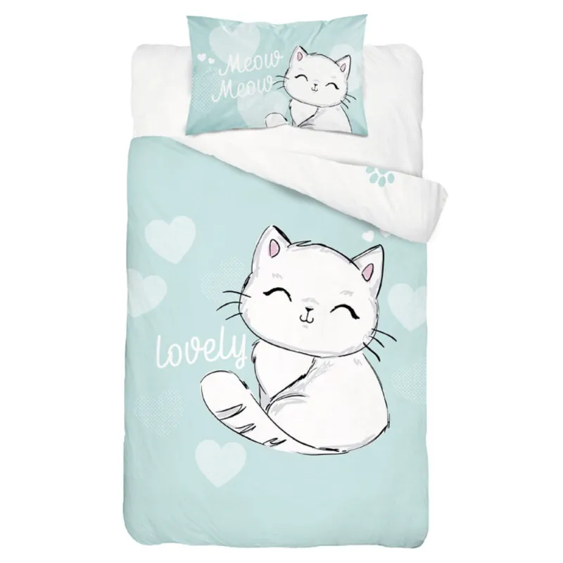 Komplet pościeli 100x135 bawełna mayamoo kotek mięta Komplet pościeli 100x135 bawełna mayamoo kotek mięta