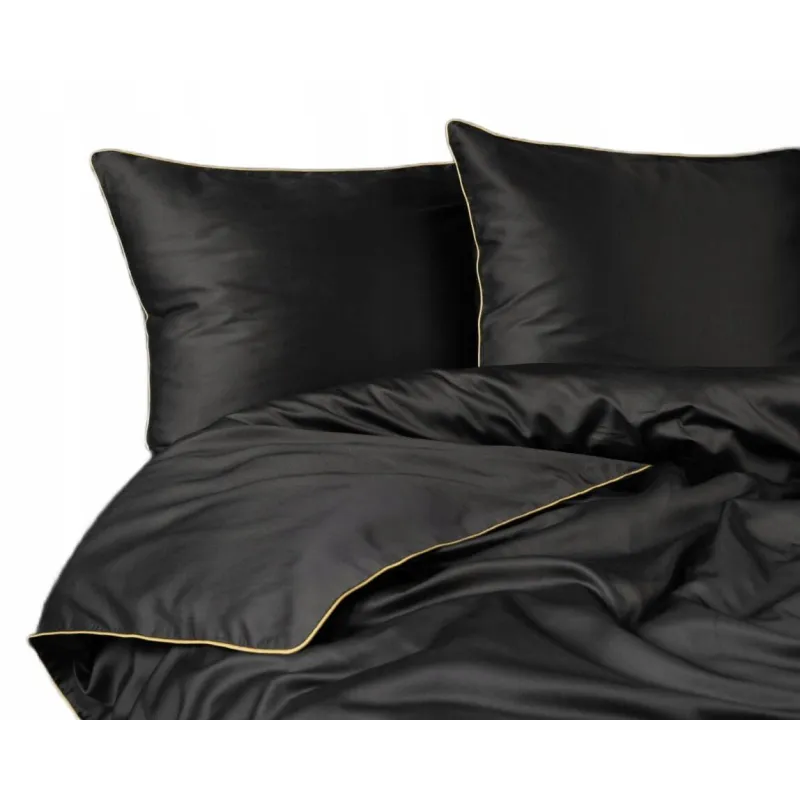 Komplet pościeli 160X200 z makosatyny Pure Collection czarna z lamówką