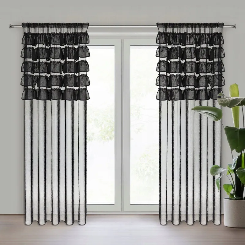 Firana gotowa Eurofirany Aura na taśmie 140 x 270 cm czarny Firana gotowa Eurofirany Aura na taśmie 140 x 270 cm czarny