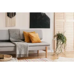 Koc pled wełniany 100% Krata Szaroróżowa 160X200
