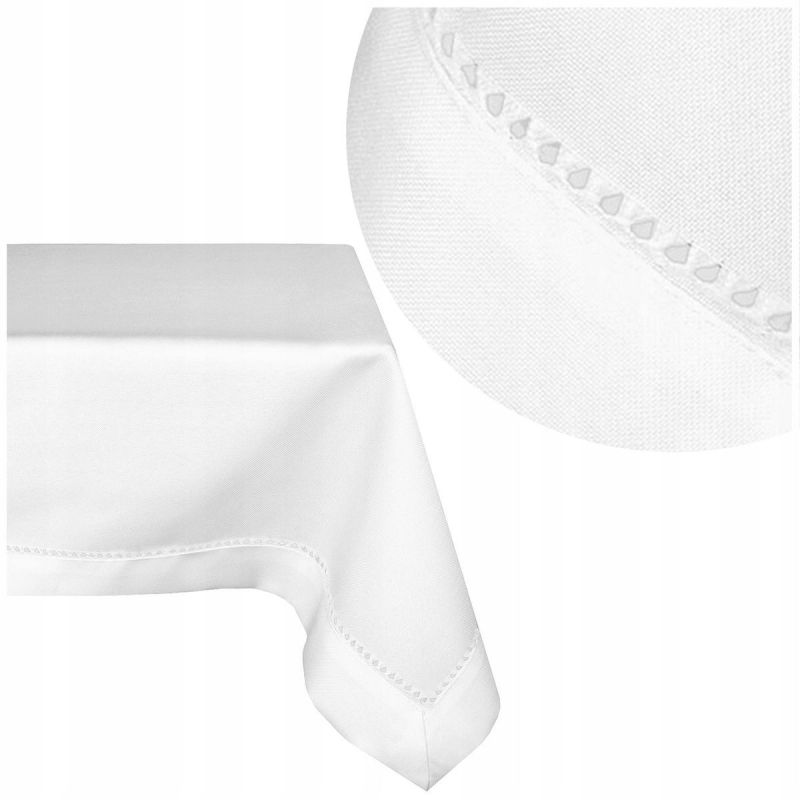 Obrus z Mereżką Biały 140 x 300 Prosty i Elegancki